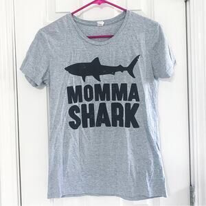 MOMMA SHARK • Gray + Black Short Sleeve Crewneck Top